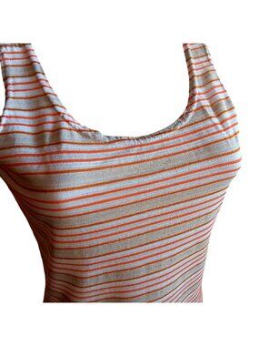 Medium Vintage Tank Top 1OF1 Women's Orange Striped Sleeveless Casual Scoop Neck